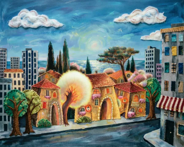 Painting The dream of a man who lives in a big city